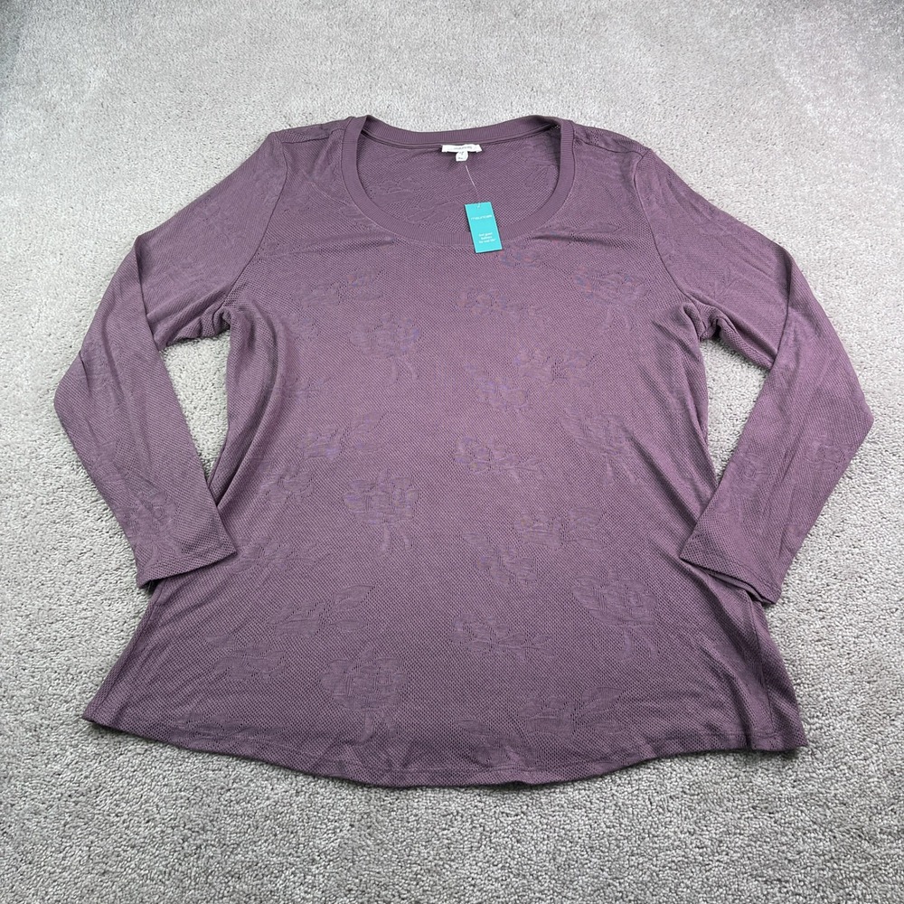 NEW Maurices Top Womens 2X Purple Floral Jacquard Mesh Scoop Neck Boho Career